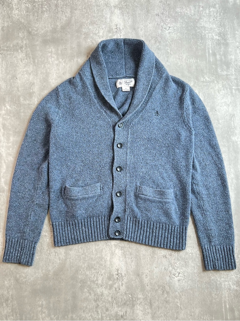 Original Penguin Shawl Collar Button-Up Cardigan - Heather Blue